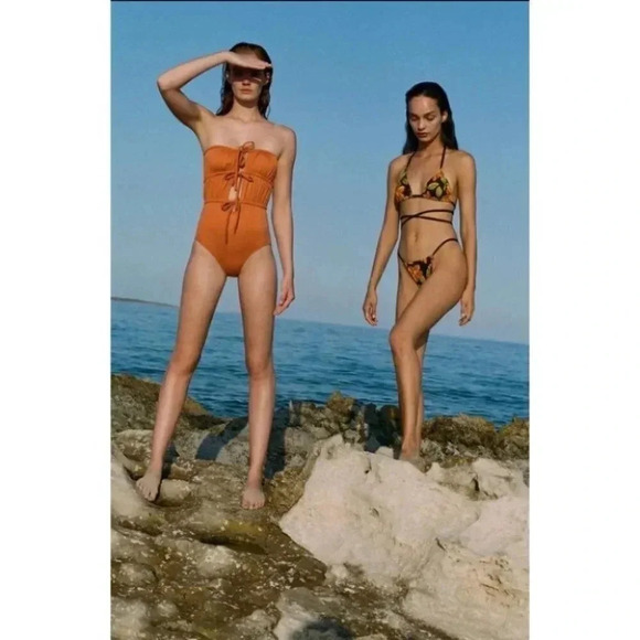 NWT Free People Solid & Striped The Paula One Piece Swimsuit Strapless Orange XS - Picture 6 of 15